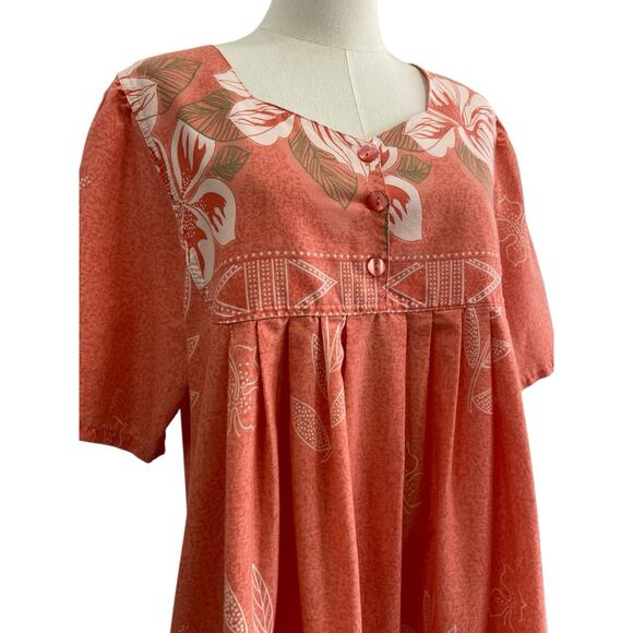 Vintage Anthony Richards Peach Tropical Floral Muumuu House Dress Pockets size L - Picture 2 of 4